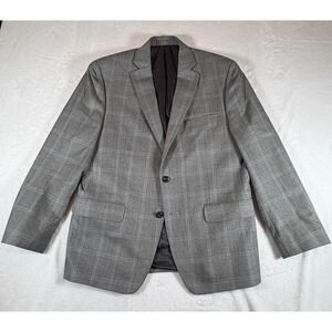 Michael Kors Mens Sz 42R Modern Fit Wool Blend Plaid Suit Jacket Light Grey Blue